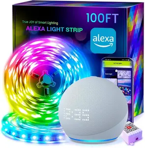 100ft  Led Strip Lights for Bedroom, Work with Alexa, RGB Color Changing Music Sync Led Lights with App Remote,Multi-Color  Led Strip Lighting for Bedroom (APP+Remote+Voice)
