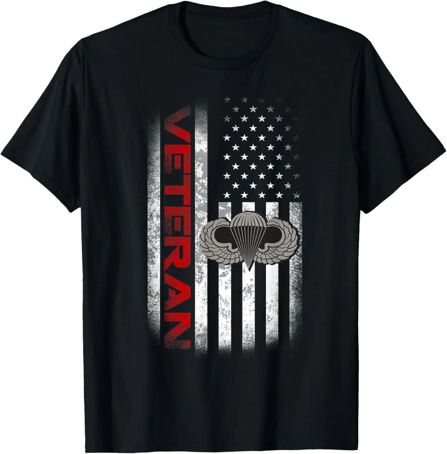 Veteran Airborne Paratrooper Military Wings Distressed Summer Casual Shortsleeve Cotton T-Shirt