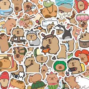 55pcs Capybara Kawaii Stickers Pack, Decorative Stickers, Waterproof Cute Cartoon Animal Decals for Laptop, Water Bottle, Journal & Scrapbook, Capybara Lover Gift