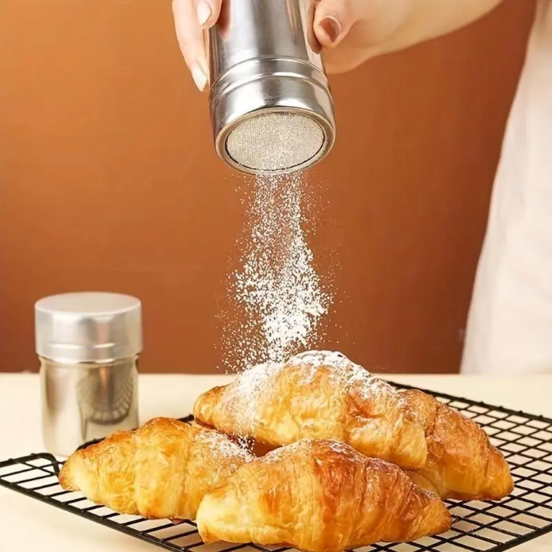 Powdered Sugar Shaker, Cocoa Powder Mesh Shaker, Powdered Sugar Dispenser Shaker For Cocoa Chocolate Powder, Duster Flour Dispenser Shaker For Chocolate Powder, Baking Supplies, Baking Tools, Baking Accessories, Kitchen Supplies, Dorm Essentials