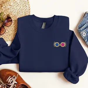 Embroidered Luna Lovegood Glasses Sweatshirt, Embroidered Wizarding World T-Shirt, Embroidery Hogwarts School Shirt, Gift For HP Fans