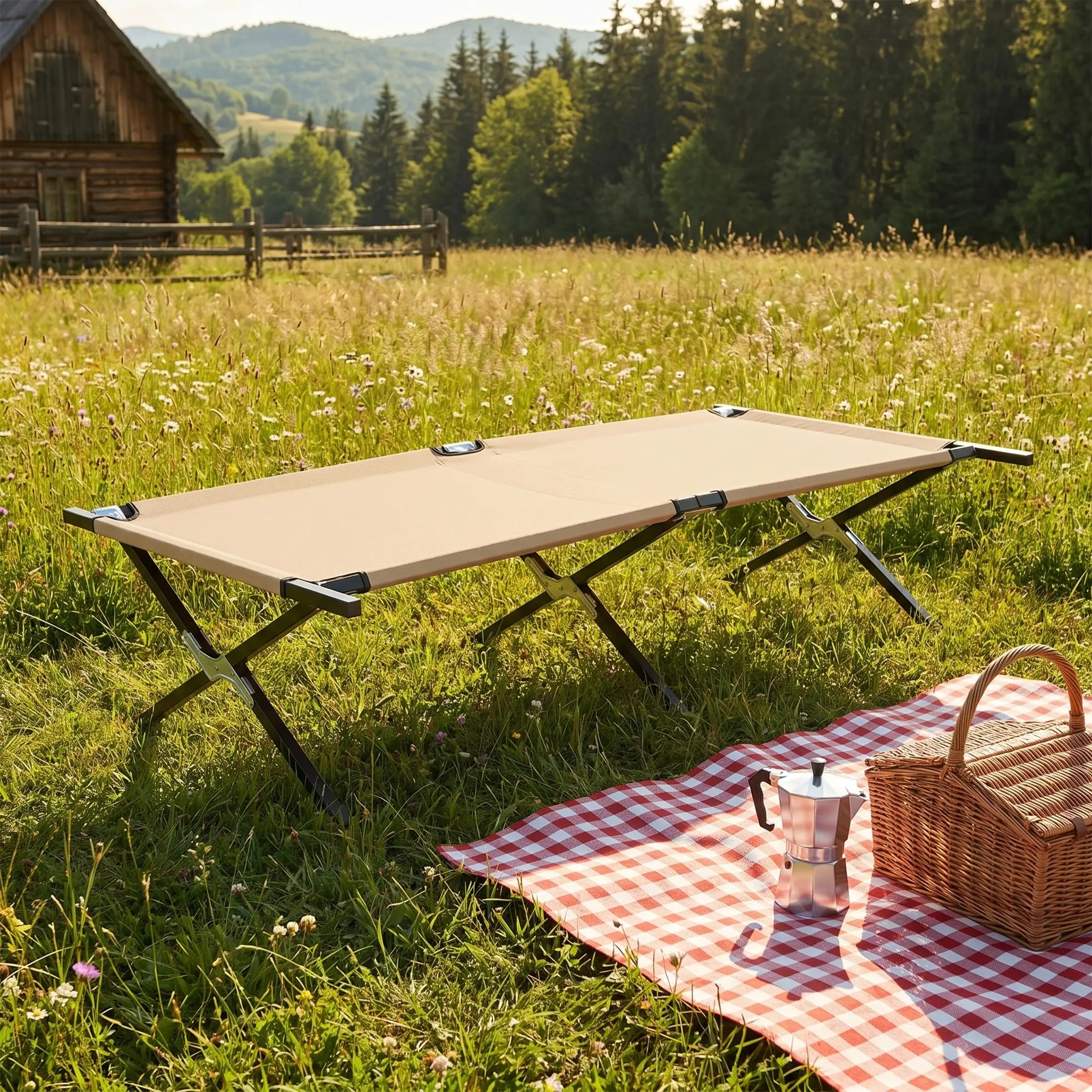 Collapsible Camping Cot, Portable Folding Bed with Heavy Duty Frame for Outdoor Camping, Travel and Home Use