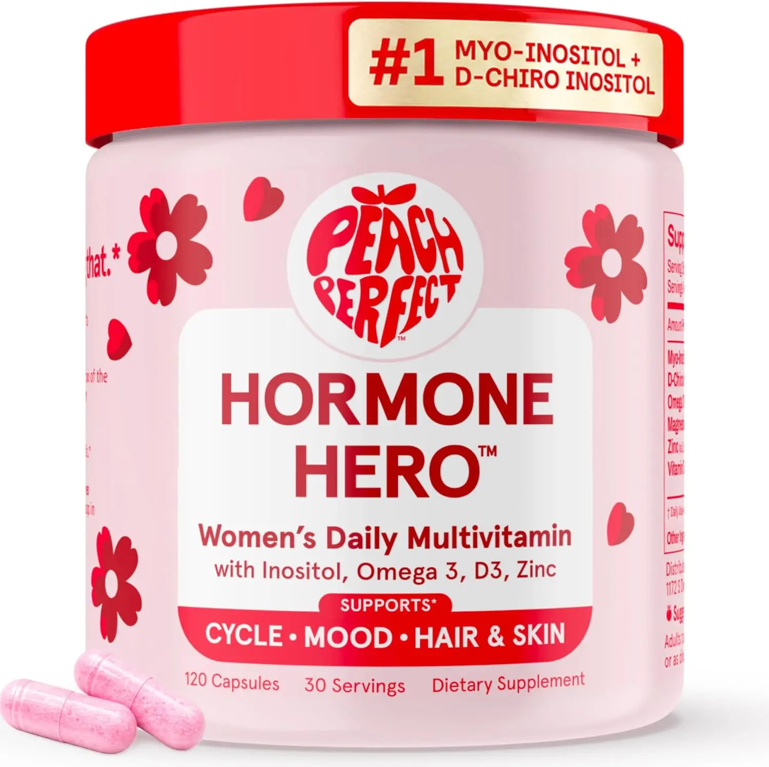 Peach Perfect Inositol Multivitamin - Myo-Inositol & D-Chiro 40:1 Blend with Omega-3, Vitamin D3, Magnesium & Zinc, 30 Servings