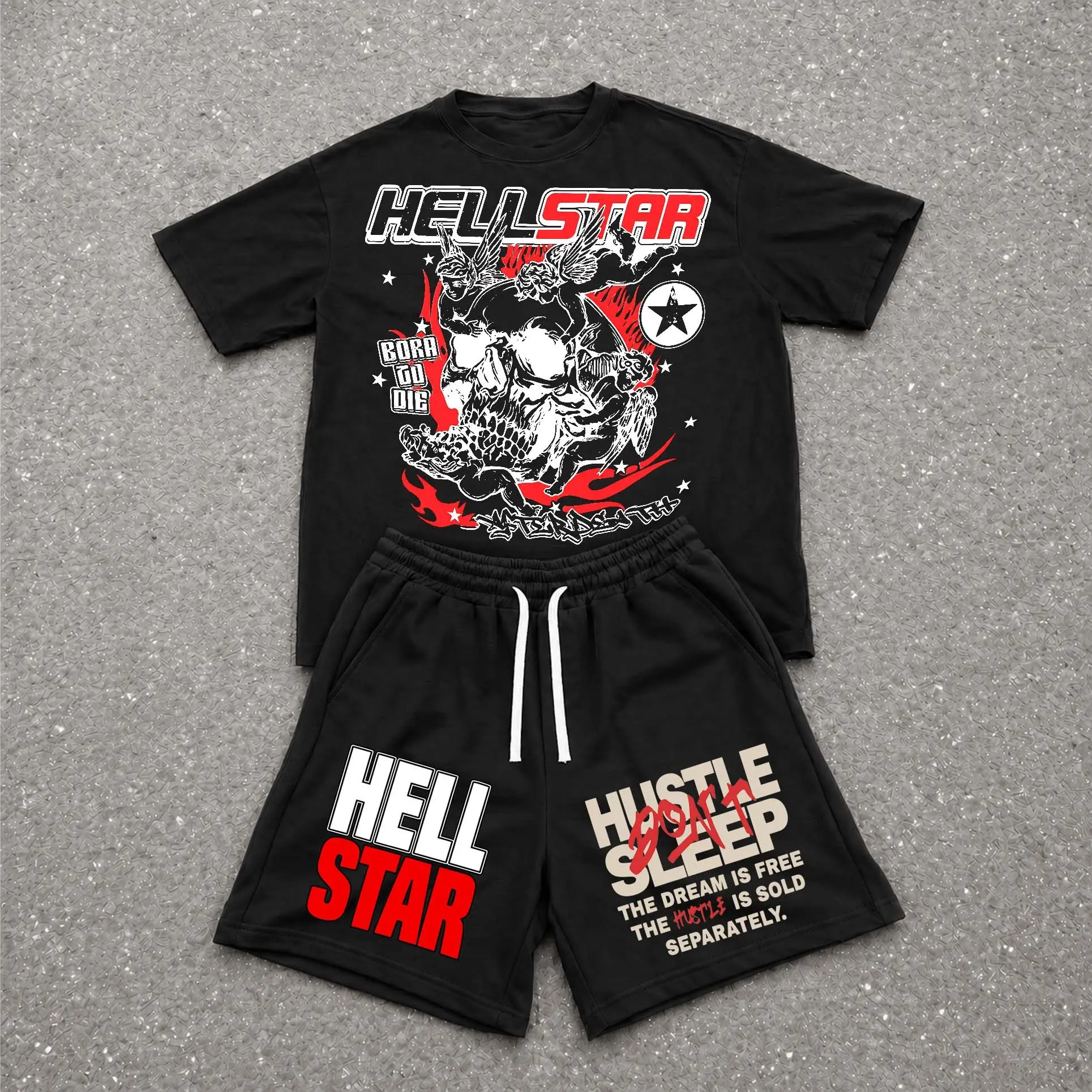 Men’s Summer 2 Piece Set, Hiphop Street Style Letter Print Short Sleeve T Shirt and Drawstring Shorts Matching Outfit, Lightweight Breathable Casual Set for Travel, Streetwear, Beach, Vacation, and Daily Wear