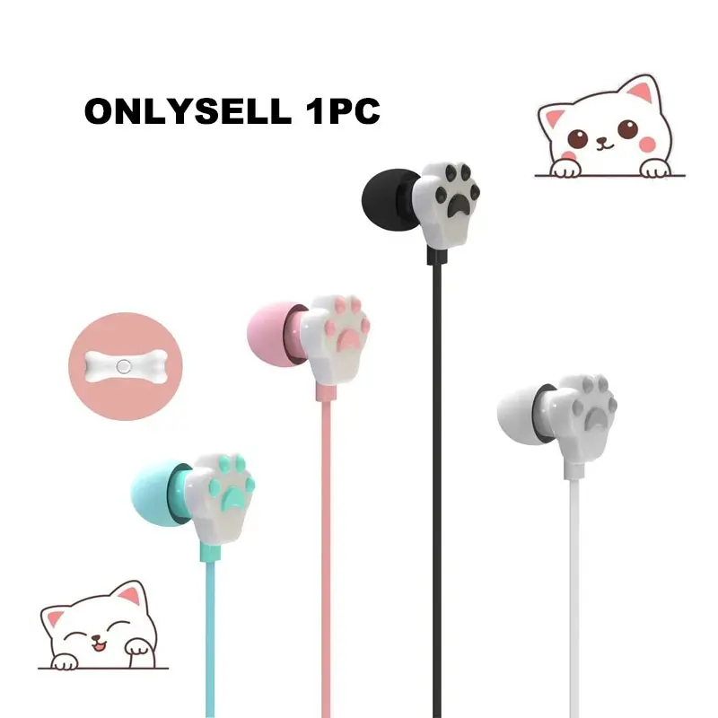 Cute Cat Paw Design 3.5mm Plug Wired Headphones, Easy Control Music Call, High-Definition Noise Reduction Clear Sound, Universal Compatible for Phone Computer Headset Enc Headset