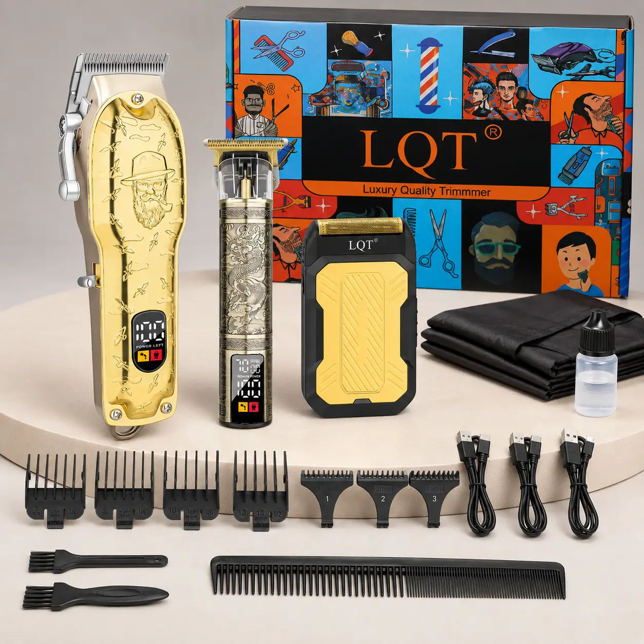 Men's Luxury 5-in-1 Cordless Professional Hair Clippers Kit - Cordless Trimmers Kit with T-Blade Trimmer, Foil Shaver, Powerful Motor, LED Display, Rechargeable USB Grooming Accessories, Oil Bottle (Ideal for Home Haircut, Holidays, Birthdays)