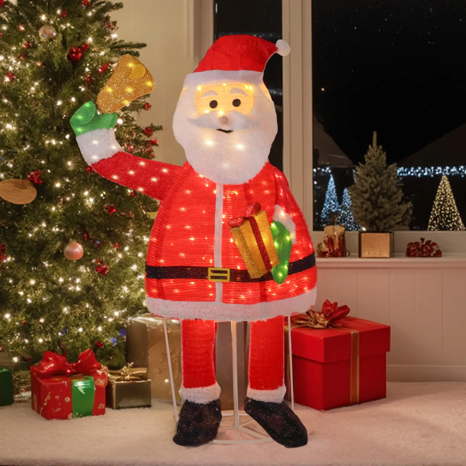 VINGLI LED Lighted Plastic Santa Figure Windbell - Christmas Ornaments for Indoor/Outdoor Porch Home Decor to Create Festive Look