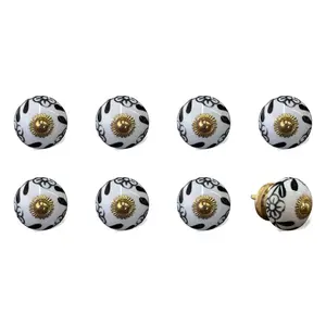 212 MAIN 1.5in Blue & White Artisan Craft Hand-Painted Ceramic-Metal Drawer Pull Knobs - Set of 8, Traditional Decorative Knobs for Large Appliances, Accessories for Furniture