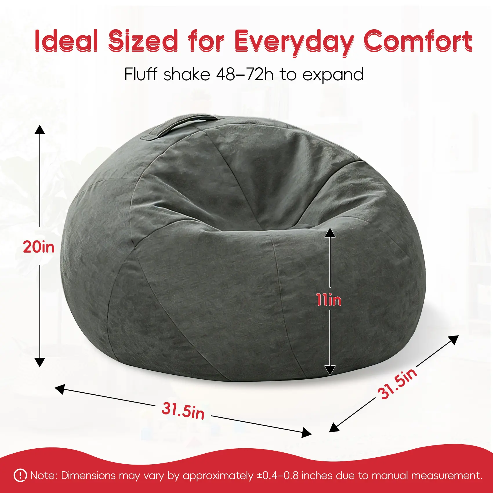 Small Boneless Bean Bag Sofa - Indoor Living Room Furniture for Relaxation, 31.5*31.5*20in