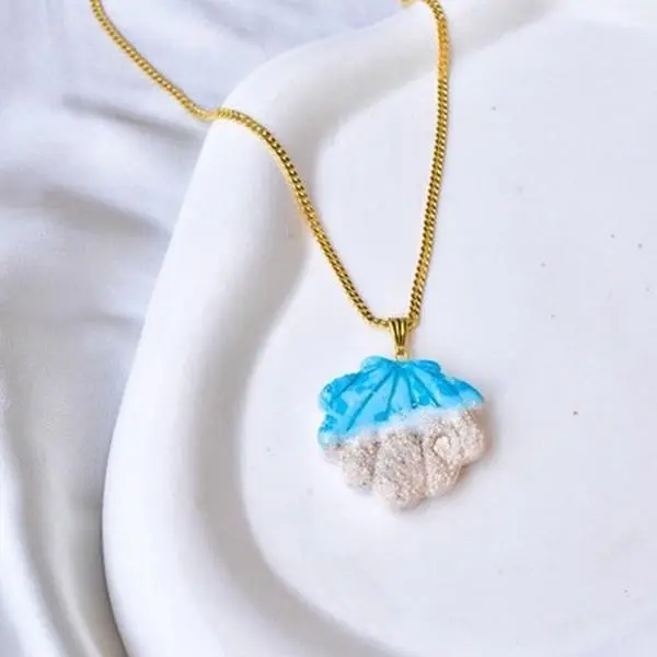 Waves Necklace - Necklace with Blue and White Pendant as Described