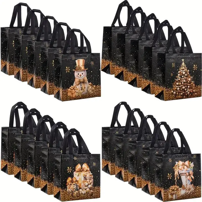 Festive Christmas Gift Bags Set, Gift Packs, Snowman, Tree & Stocking Designs, Non-Woven Fabric, Perfect for Holiday Parties