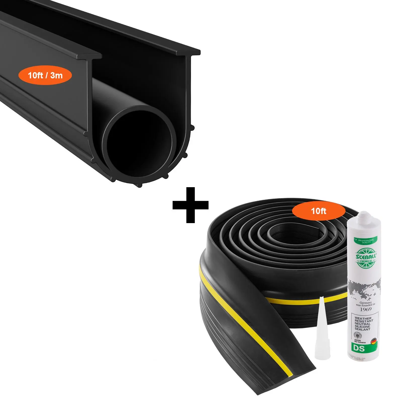 【Summerfinds】VEVOR Garage Door Threshold and Bottom Seals Kit,10 FT U Shape+O Ring Universal Garage Door Bottom Seal Weatherstrip PVCCombine with Weatherproof Garage Threshold Seal Strip with AdhesiveBlack