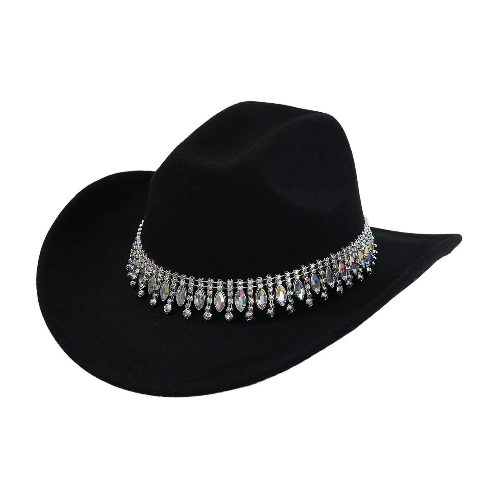 OIDEA Women's Wide Brim Country Western Cowboy Hat - Synthetic Fabric Textured Sparkly Cowboy Theme Hat with Rhinestone Chain for Party, Country Western Hats, Cowboy Theme Hats summerwins