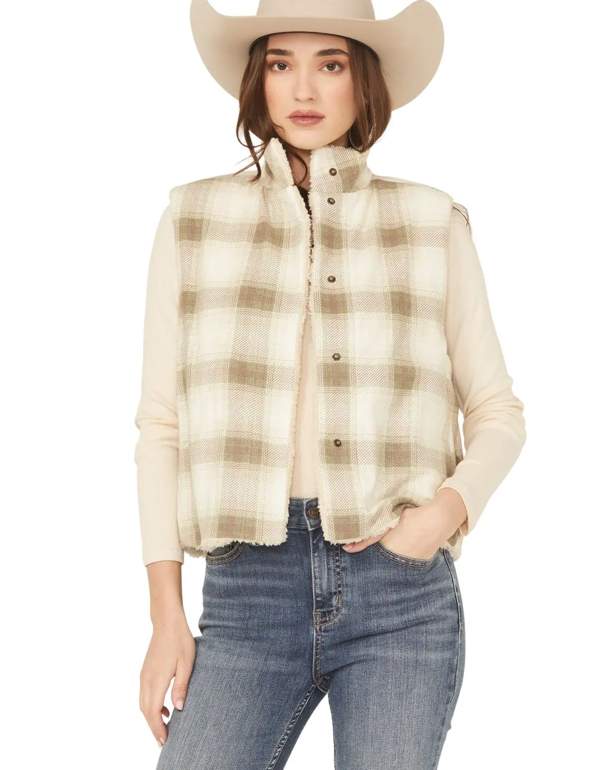 Cleo + Wolf Women's Women'S Reversible Sherpa Vest - Clfa25v1-Mosgr