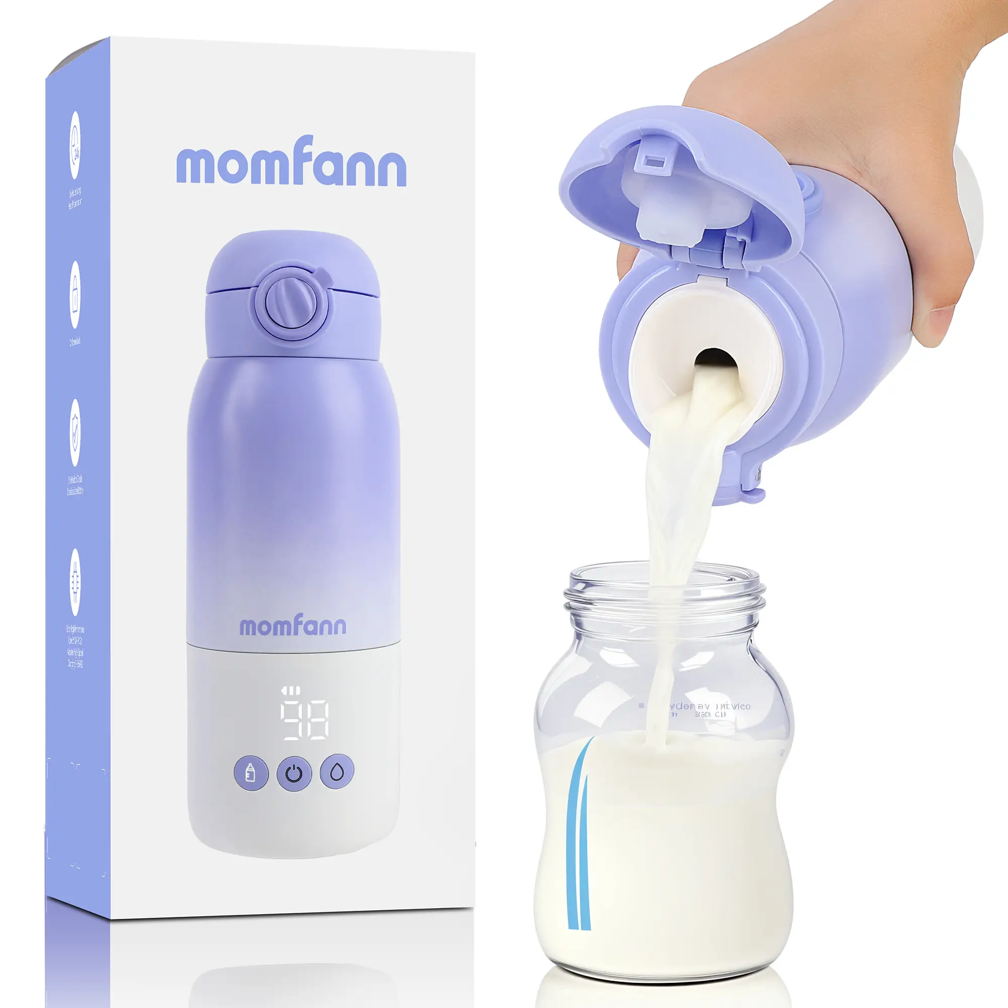 Momfann Portable Bottle Warmer for Travel, Dual Heating Modes for Breastmilk & Water On The Go, Portable Bottle Milk Warmer with Fast Heating & Long B