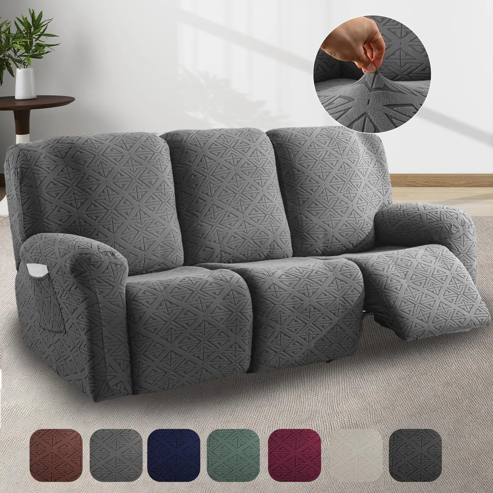Strech Soft Recliner Cover, Non-slip Recliner Chair Cover, Furniture Protector, Washable Slipcover with Pockets for Living Room Office Home Decor