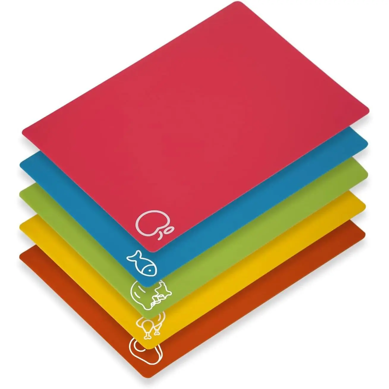5-Pc Rainbow Rectangular BPA-Free Plastic Flexible Chopping Boards, 14.65x11.02in Non-Slip Lattice Back Dishwasher-Safe Cutting Mats for Meat, Vegetables, Thanksgiving Cooking Kitchenware, 5Pc