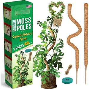 2 Pack 48 Inch Bendable Moss Pole Monstera  Support for Climbing Indoor , Tall Coir  Pole Sticks &  Stakes for Pothos, Philodendron & Potted , Includes  Ties