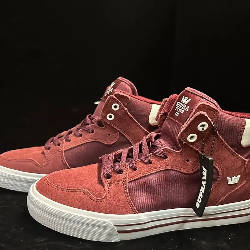 Supra Vaider Burgundy Suede & Canvas Mid-Top Skate Shoes for Men - Breathable, Versatile Casual Streetwear