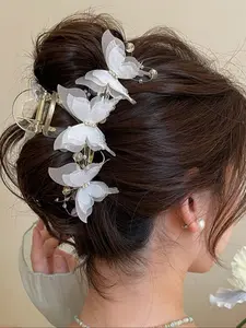 Elegant Women's Hair Clip Set, Pearl & Bow Design, Bow Accent, Large Claw Clips for Stylish Hairstyles, Perfect for Wedding, Daily Wear & Special Occasions