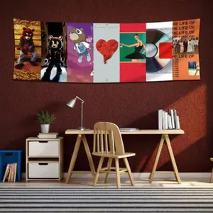 2D Flat Banner 1pc, Hanging Album Cover Theme Flag Tapestry, Rap Hip Hop Art Music Wall Decor, Dorm Room Home Cave Bed Dragon Decoration