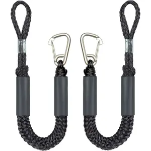 2FT Bungee Dock Line Boat Accessories 2pcs Fender Lines with 316 Stainless Clip for Boat Bumper/Boat Fender for Mooring for Jet Ski, Seadoo, Yamaha (Black, 2Feet)