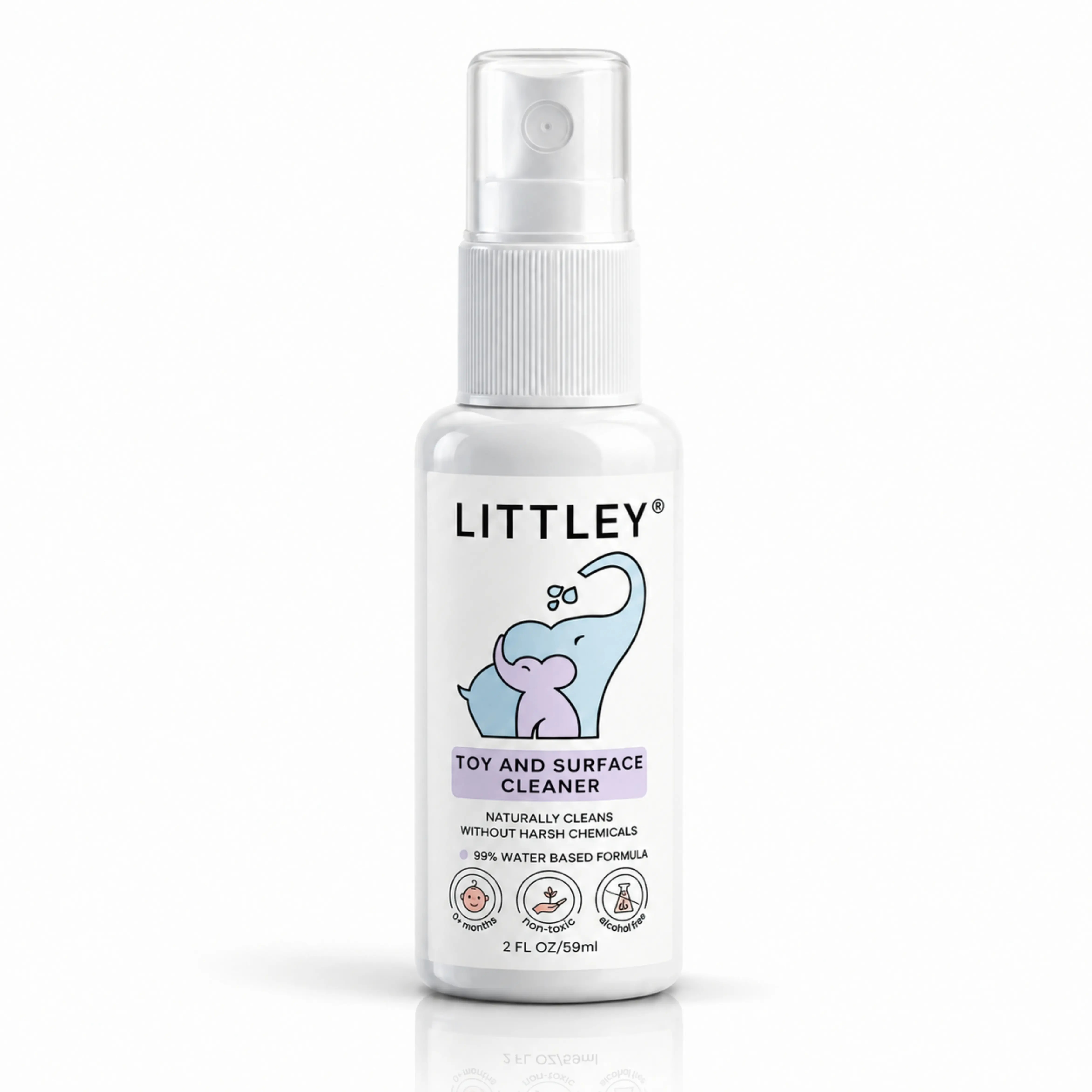 Littley 2oz infant & toddler toy and surface cleaner | fragrance-free HOCl spray for baby toys, high chairs and diaper bags