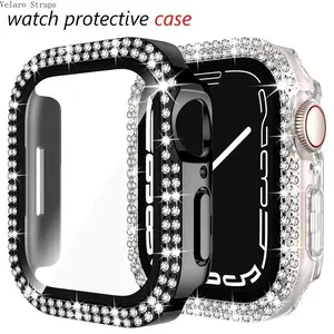 Bling Diamond Apple Watch Case with Tempered Glass Screen Protector, Full Protective Shockproof Bumper Cover for iWatch Series 3-9 & SE 38mm 40mm 41mm 42mm 44mm 45mm