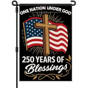 Blessings 250 Years America Garden Flag, 250 Anniversary USA Flag America Patriotic Banner 250 Year One Nation Under God 4th of July Double-Sided Waterproof 1776-2026 Commemorative Flag 12x18 Inch
