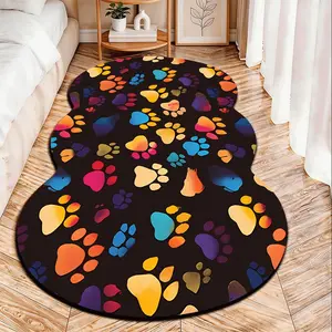 Meng Pet Footprint Style Color Block Claw Print Velvet Rug, Non-Slip Design, Bedroom Room Carpet, All Seasons