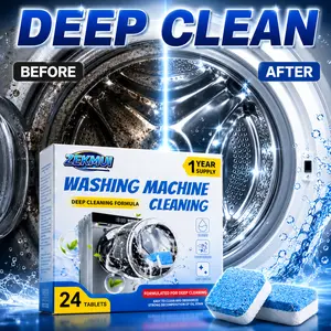 Washing Machine Care Tablets, 24 Count Washer Maintenance Tablets, Up to 12 Months Supply, Drum Care Tablets for Front Load, Top Load and HE Washers Cleaning Laundry
