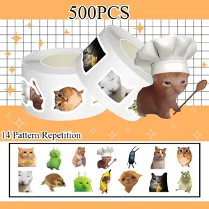 500 Stickers/roll Funny Cat Roll Sticker Series Sealing Stickers, Crafts Cup Stickers for Cups, Laptops, Suitcases, DIY Decorative Stickers, Birthday Gifts