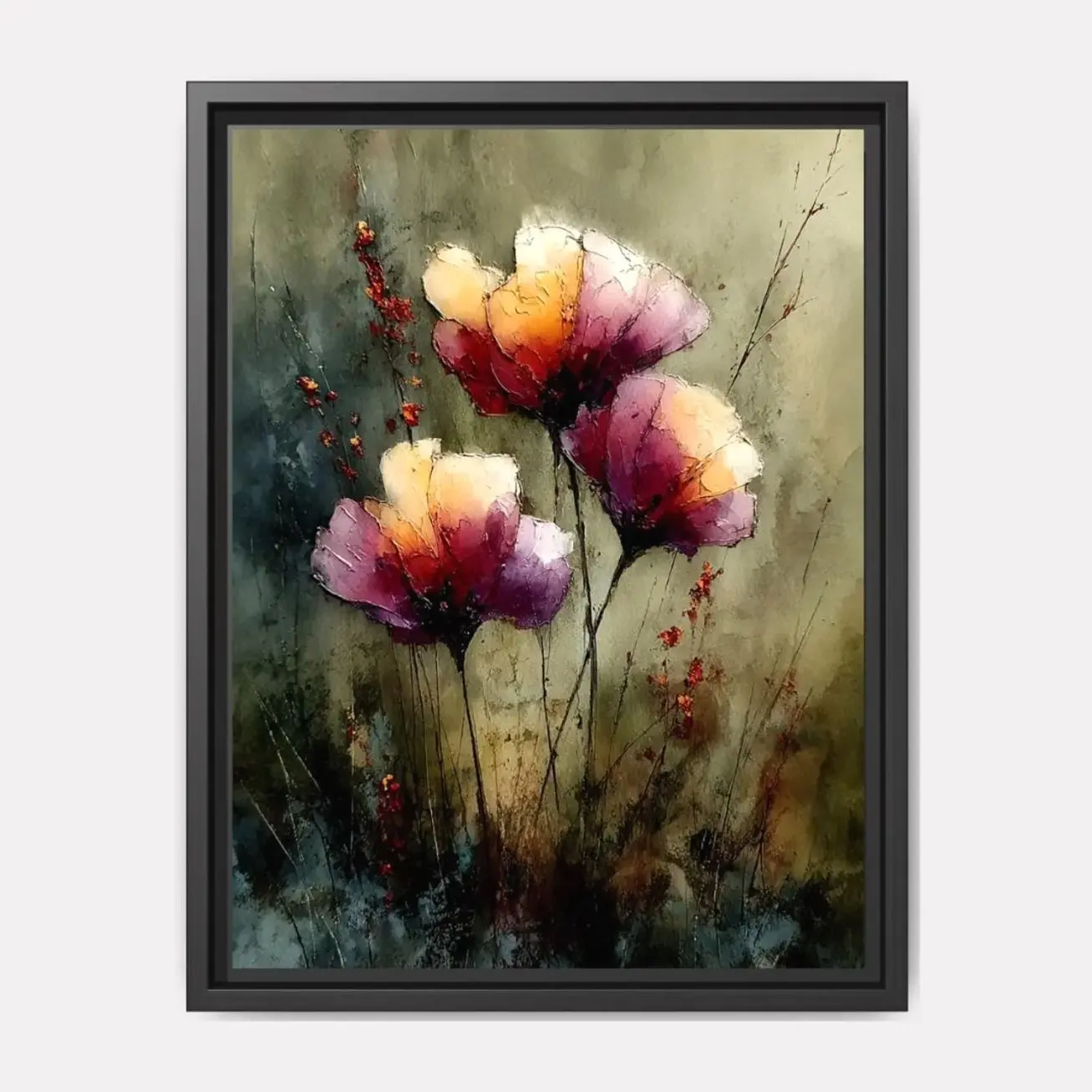 Watercolor Wildflower Art Print Dark and Moody Floral Wall Decor, Peach Plum Flower Painting