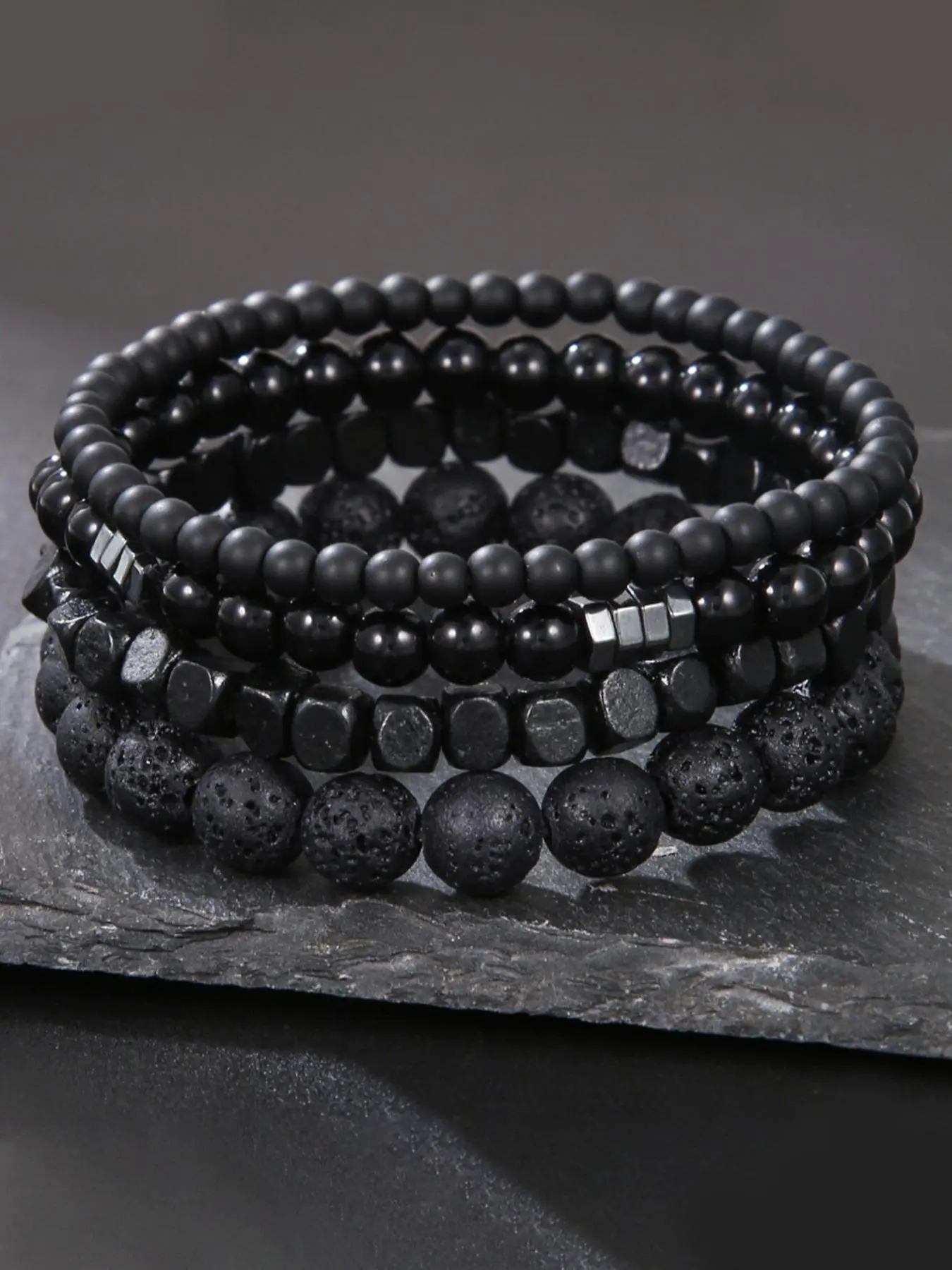 Men's Fashion Stone Beaded Bracelet Set, Bracelet Combination Set, 4 Counts Casual Trendy Beaded Bracelets, Fashion Accessories for Daily Wear, Trendy All-match & Exquisite Jewelry for Birthday Gift, Bracelets Stack, Stackable Bracelets, Beads Bracelets