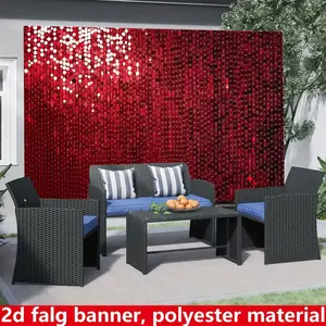 Shimmering red sequined backdrop banner - polyester fabric, suitable for room, patio, studio, home and garden celebrations, anniversaries, weddings, Valentine's Day photography backdrops, outdoor event decorations, home décor, and room decor.