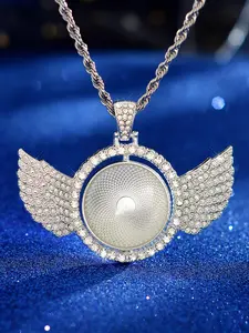 Angel Wing Design Pendant Necklace for Women As Gift, Rhinestone Decor Round Shaped Jewelry for Party, Club, Elegant Fashion Accessories for Daily Wear, Bling Stylish Accessory