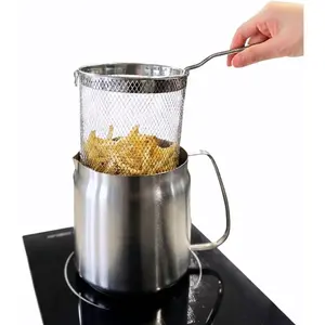 Deep Fryer Pot with Basket and Oil Strainer, 304 Stainless Steel Deep Frying Pot for  Fries, Chicken, or  Tempura, 3.5 L (3.7 qt)