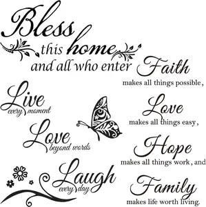 3 Sheets Vinyl Wall Quote Stickers Love Faith Hope Family Inspirational Stickers Motivational Wall Decals Bible Verse Inspirational Sayings for Home School Decorations(Classical Style)