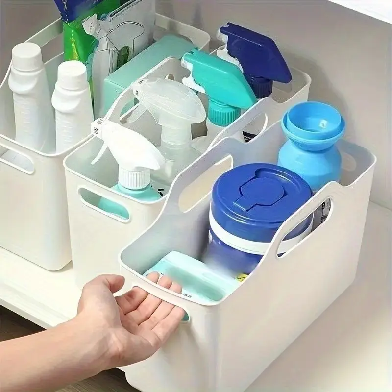 3pcs Set Large Transparent Storage Baskets, Durable PP Material, Multi-Functional Clear Organizer Bins & Containers, with Portable Design for Home & Bathroom Organization RV Furniture Parts, Multifunctional Storage Bin