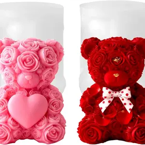 2pcs 3D Rose Bear Candle Molds, Teddy Bear Silicone Molds for Epoxy Resin, DIY Candle Soap Chocolate Cake Making, Handmade Crafts, Valentine's Day