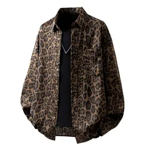 Men’s retro leopard-print shirt for spring and autumn—design-forward, niche, loose fit, versatile casual long-sleeve button-up jacket with a street-style fashion print. summervibes