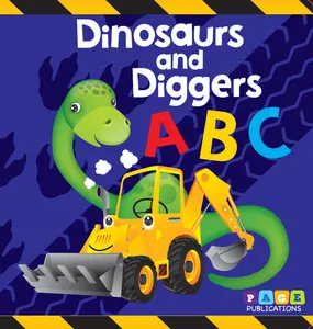 Early Learning ABC Illustrated Art Board Book for Kids - Fun Construction-Themed Book Featuring Dinosaurs, Diggers
