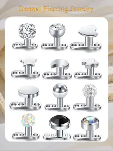 14G Dermal Anchor Tops and Base 316L Stainless Steel Dainty CZ  Microdermals Body Piercings Studs Punk Personalized Jewelry Gifts for Women Hypoallergenic Multiple Styles