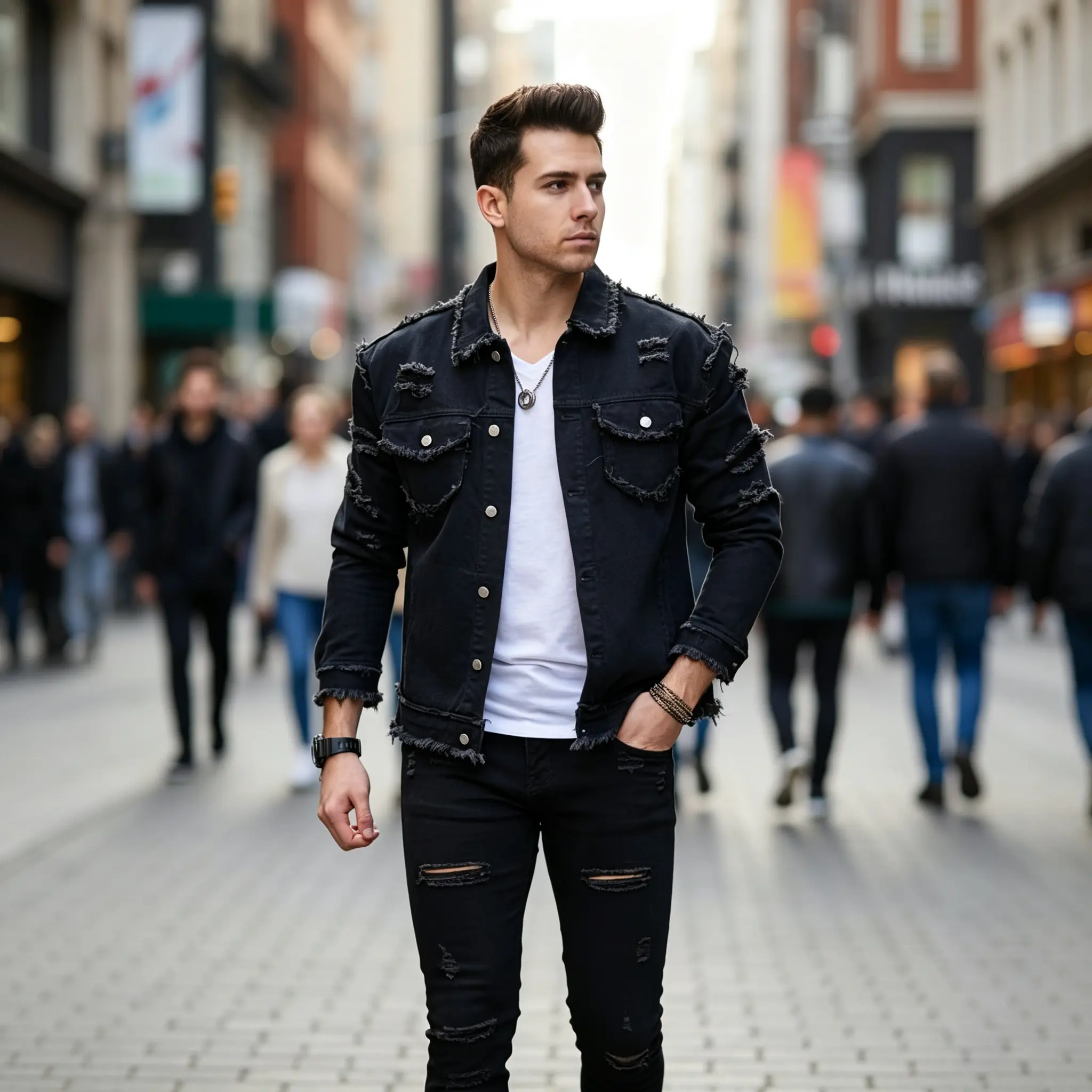 Retro men's denim jacket, men's jacket, outdoor casual fashion denim top Retro men's denim jacket, heavy retro washed worn-out streetwear, men's jacket, outdoor casual fashion denim top Black denim jacket Distressed