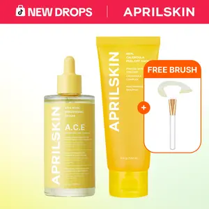 [APRILSKIN Official] 2-Step Smooth Skin & Brightening SetㅣCalendula Peel Off mask & A.C.E Vita Kojic Serum for Brightening of Face & Body | Gentle Exfoliation for Clogged Pores & Dead skin Cells | Korean Skincare for Glass Glow