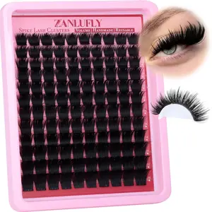 zanlufly Volume Lash Clusters Spiky Eyelash Clusters 120 Pcs Thick Cluster Eyelash Extensions with Thin Band 10-16mm Handmade Reusable Individual Eyelashes D Curly Lash extension DIY at Home