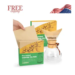 Pre-folded Pour Over Coffee Filter, Set of 100, Natural Unbleached Square Disposable