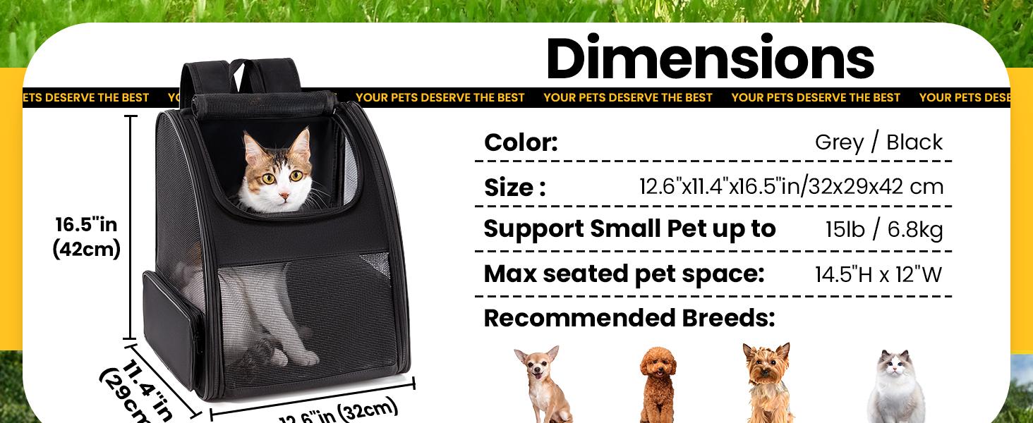 Cat Backpack Carrier for Small Dogs and Cats Fit Up to 15 Lbs,Small Dog Backpack, Foldable with 3-Side Mesh Windows, Pet Carrier for Travel & Hiking FriendlyGray