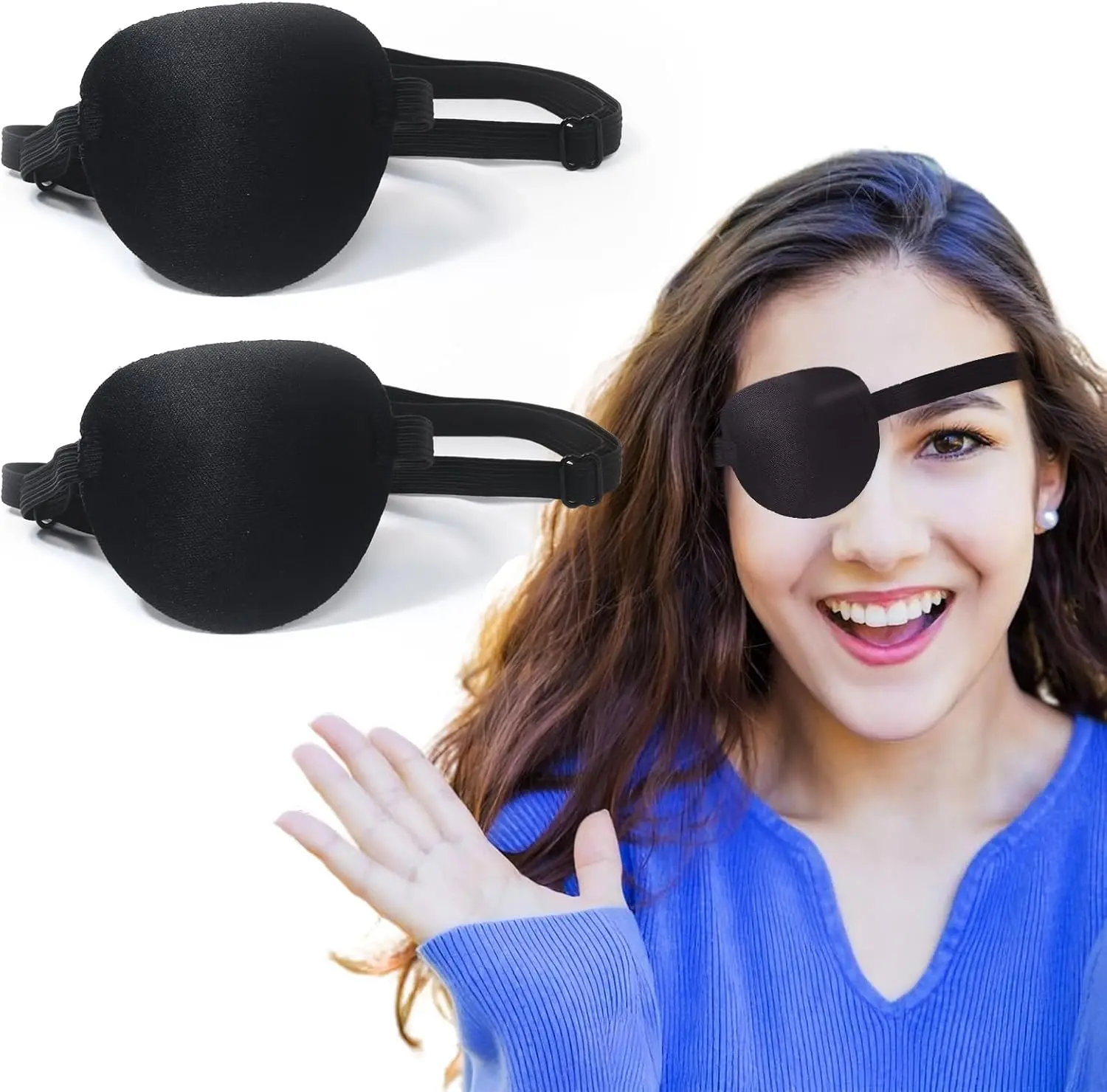 Eye Patches for Adults，2 Pcs Medical Eye Patches for Amblyopia Lazy Eye Patches for Left or Right Eyes，Black 3D Adjustable Eyepatch (Black) Daily