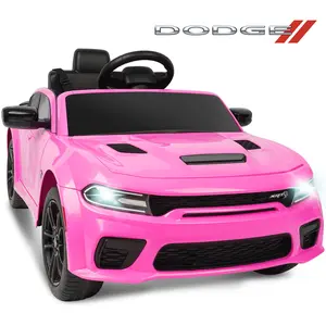 Dodge First Ride On 12V Licensed Dodge Charger SRT Electric Ride-On Car for Kids with Remote Control Music Player LED Headlights Safety Belt Gift for Boys Girls Ages 3-5 Black Friday Safetybelt Rideoncar